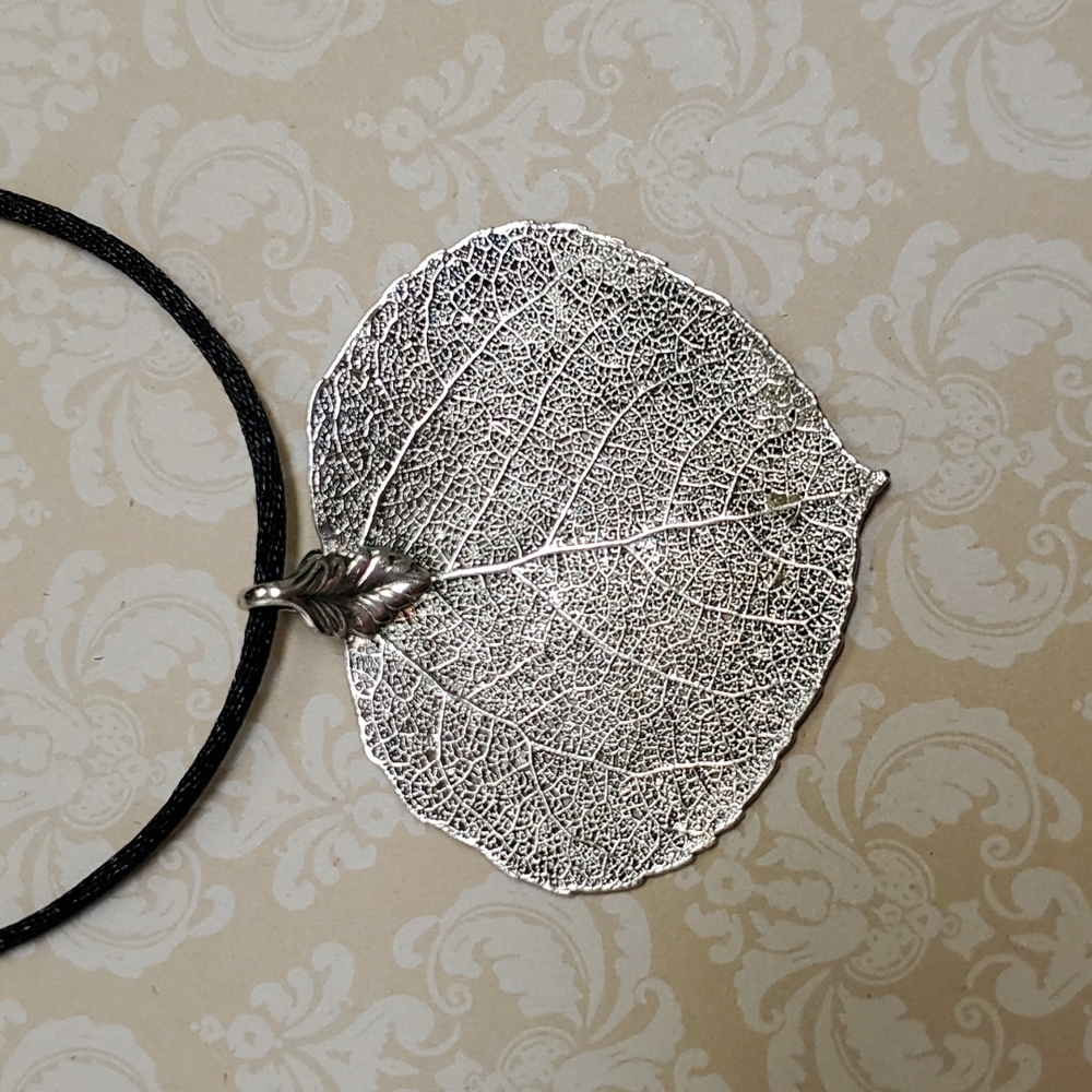 Vintage Silver Aspen Leaf Pendant And Gold Gingo … - image 3